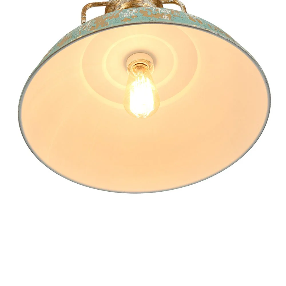 Industrial Farmhouse Distressed Teal Gold Metal Dome Pendant - Image 9
