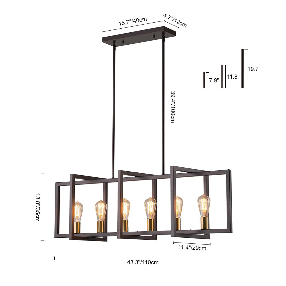 Industrial Farmhouse Rectangular Kitchen Island Pendant - Image 25