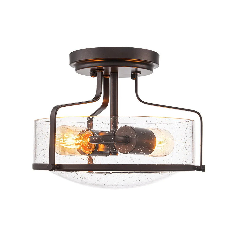 Industrial Round Seeded Glass Semi Flush Mount Light - Image 10
