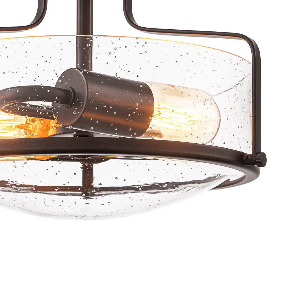 Industrial Round Seeded Glass Semi Flush Mount Light - Image 11