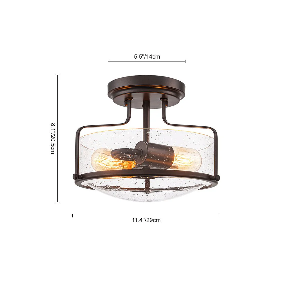 Industrial Round Seeded Glass Semi Flush Mount Light - Image 3