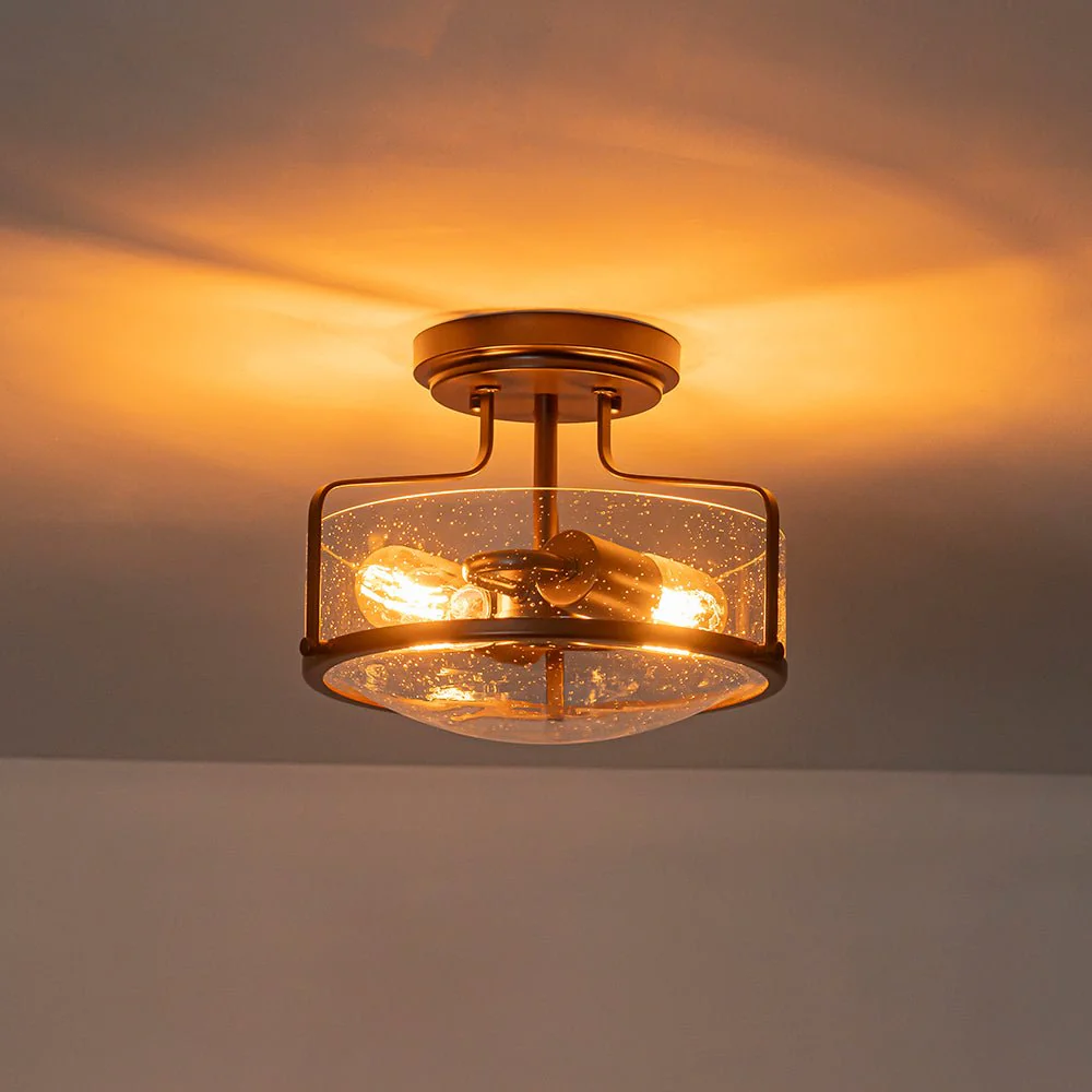 Industrial Round Seeded Glass Semi Flush Mount Light - Image 4