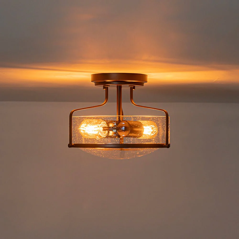 Industrial Round Seeded Glass Semi Flush Mount Light - Image 5