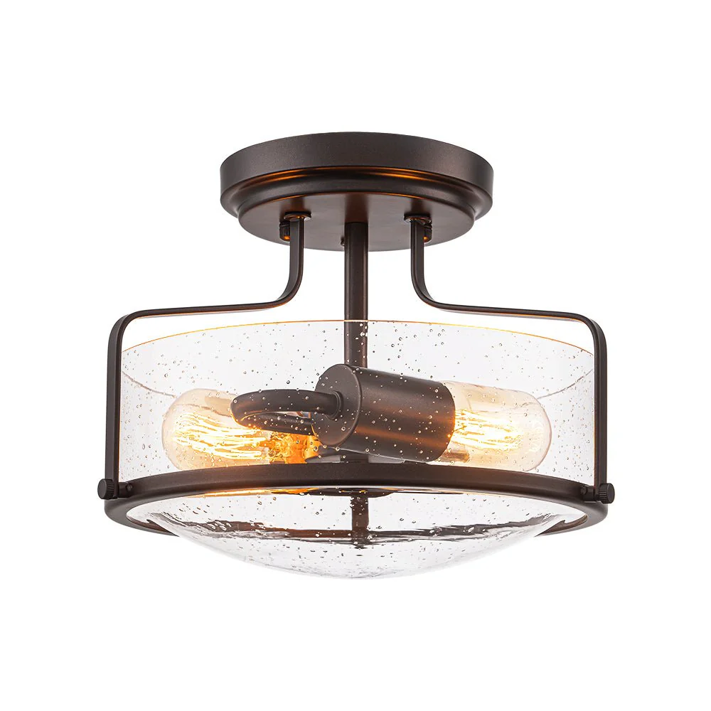 Industrial Round Seeded Glass Semi Flush Mount Light - Image 6