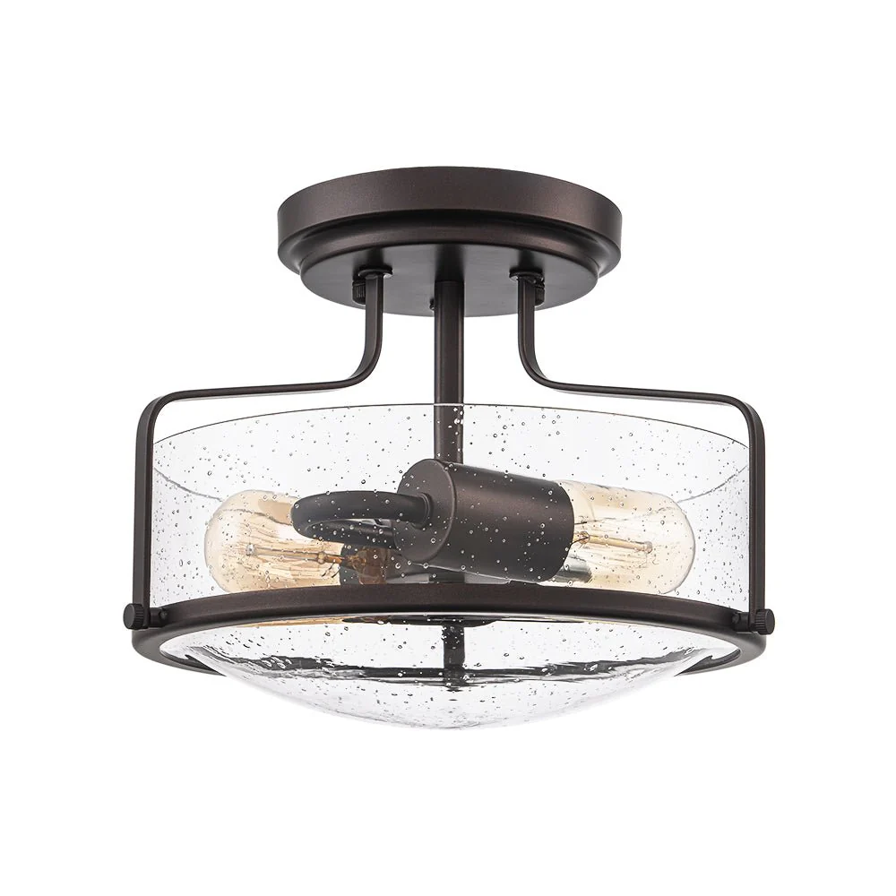 Industrial Round Seeded Glass Semi Flush Mount Light - Image 7