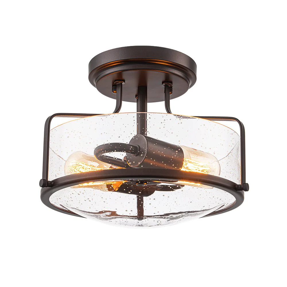Industrial Round Seeded Glass Semi Flush Mount Light - Image 8