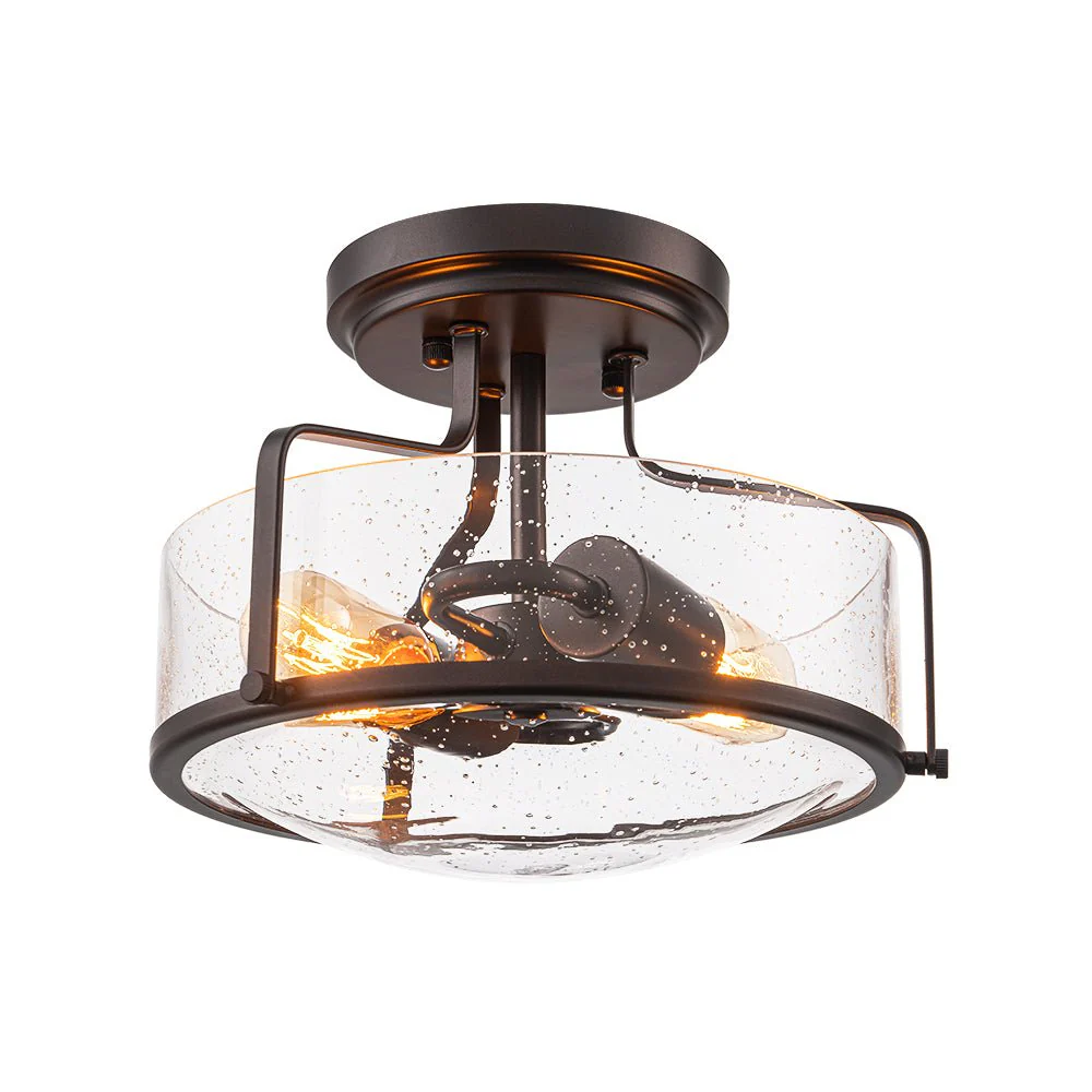 Industrial Round Seeded Glass Semi Flush Mount Light - Image 9
