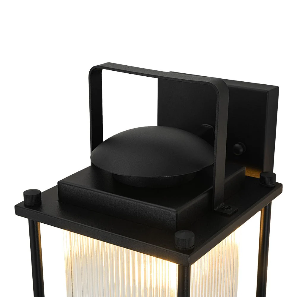 IP23 Black Ribbed Glass Square Outdoor Wall Lantern - Image 13