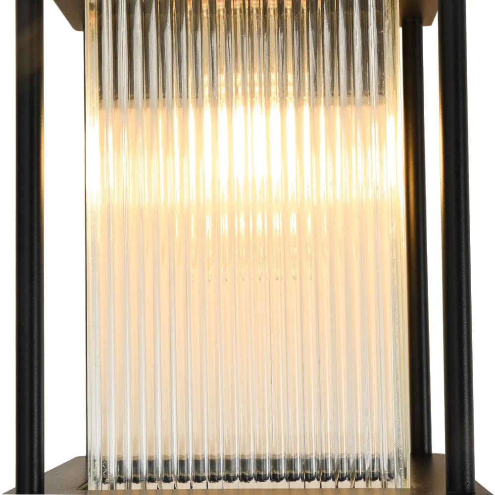 IP23 Black Ribbed Glass Square Outdoor Wall Lantern - Image 15