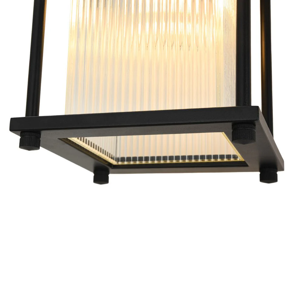 IP23 Black Ribbed Glass Square Outdoor Wall Lantern - Image 16