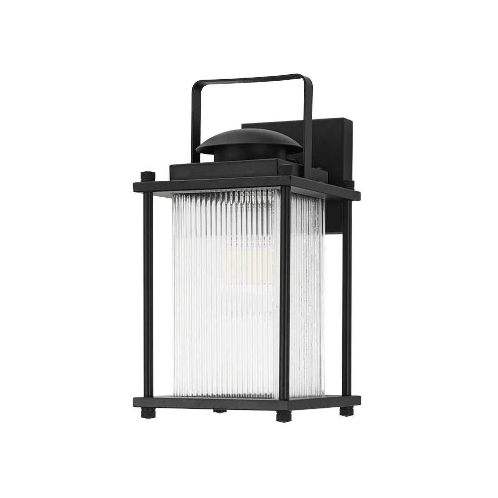 IP23 Black Ribbed Glass Square Outdoor Wall Lantern - Image 4