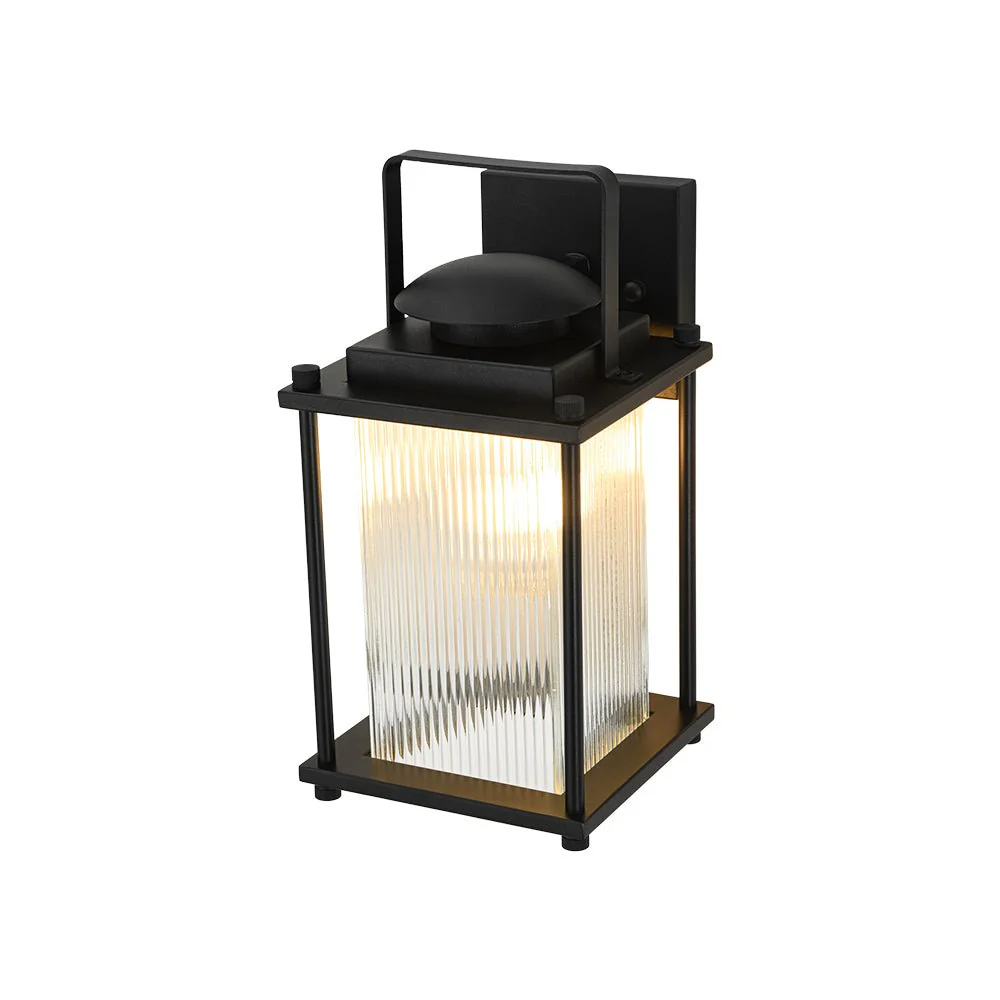 IP23 Black Ribbed Glass Square Outdoor Wall Lantern - Image 5