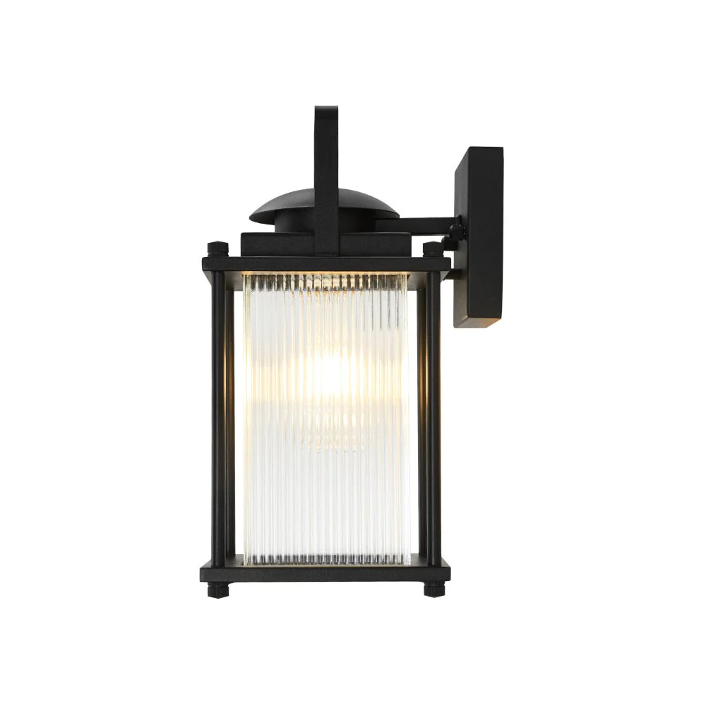 IP23 Black Ribbed Glass Square Outdoor Wall Lantern - Image 7