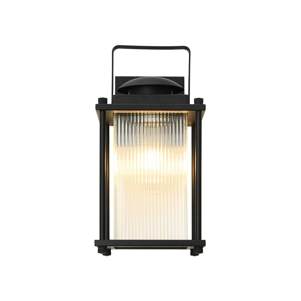 IP23 Black Ribbed Glass Square Outdoor Wall Lantern - Image 8