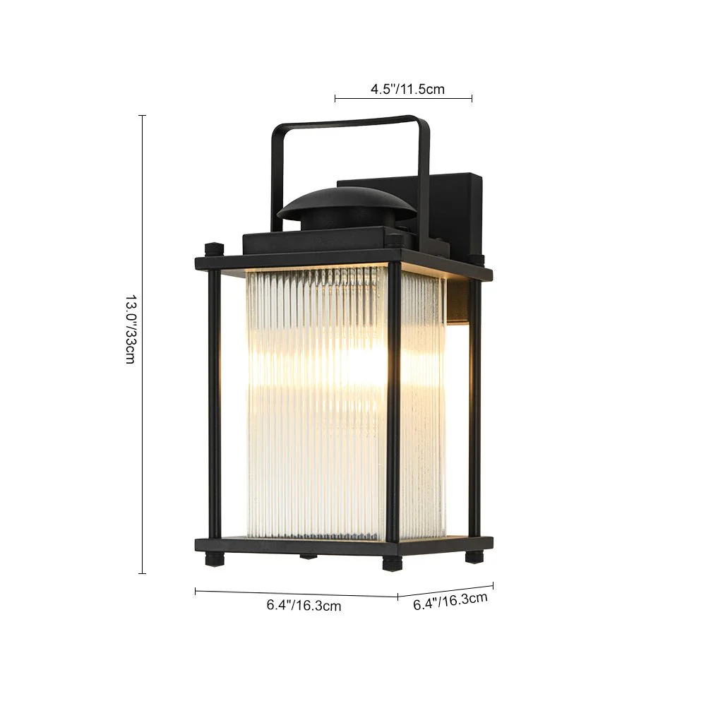 IP23 Black Ribbed Glass Square Outdoor Wall Lantern - Image 9