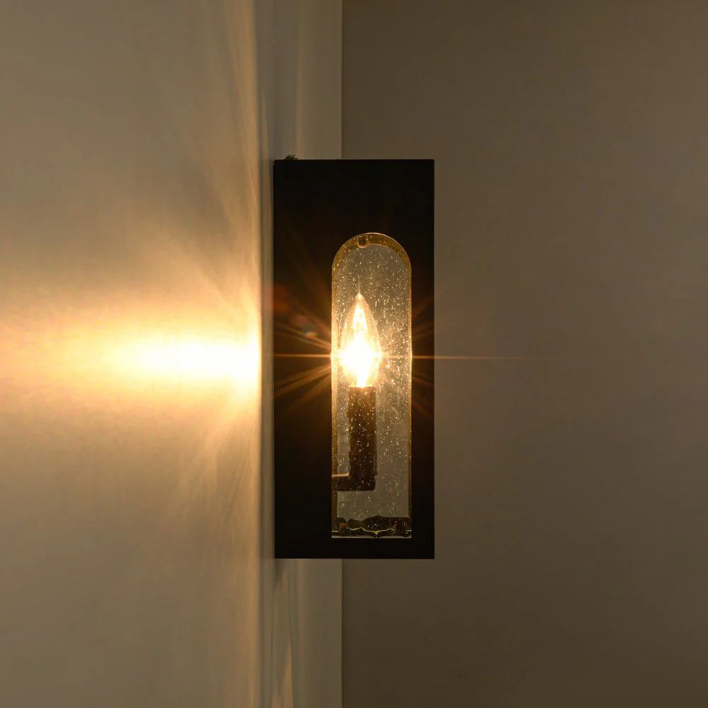 IP23 Black Seeded Glass Square Box Outdoor Wall Lantern - Image 10