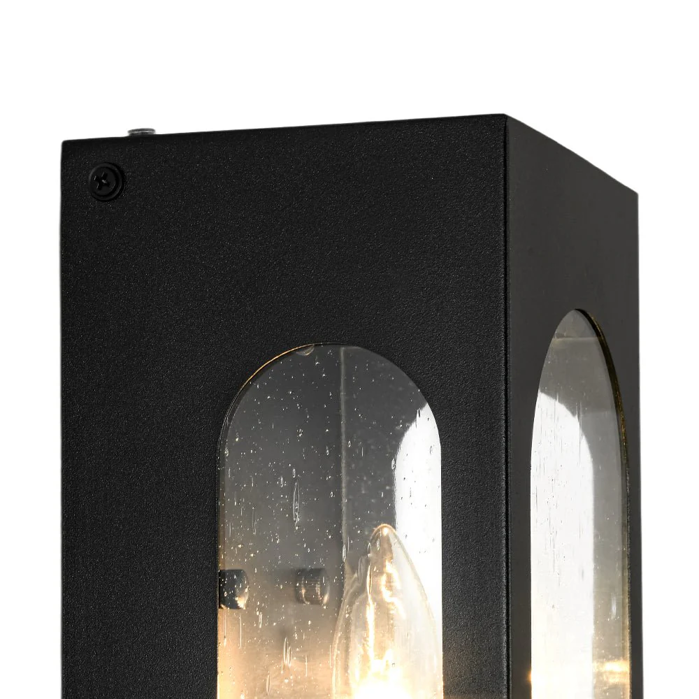 IP23 Black Seeded Glass Square Box Outdoor Wall Lantern - Image 12