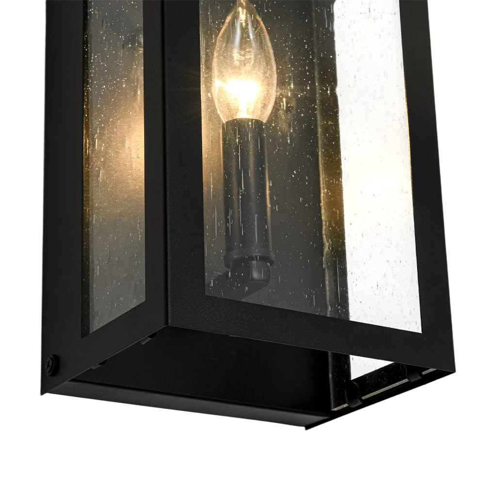 IP23 Black Seeded Glass Square Box Outdoor Wall Lantern - Image 13