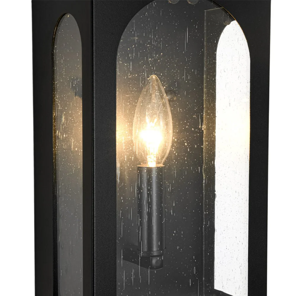 IP23 Black Seeded Glass Square Box Outdoor Wall Lantern - Image 14