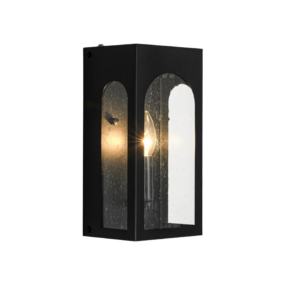 IP23 Black Seeded Glass Square Box Outdoor Wall Lantern - Image 3