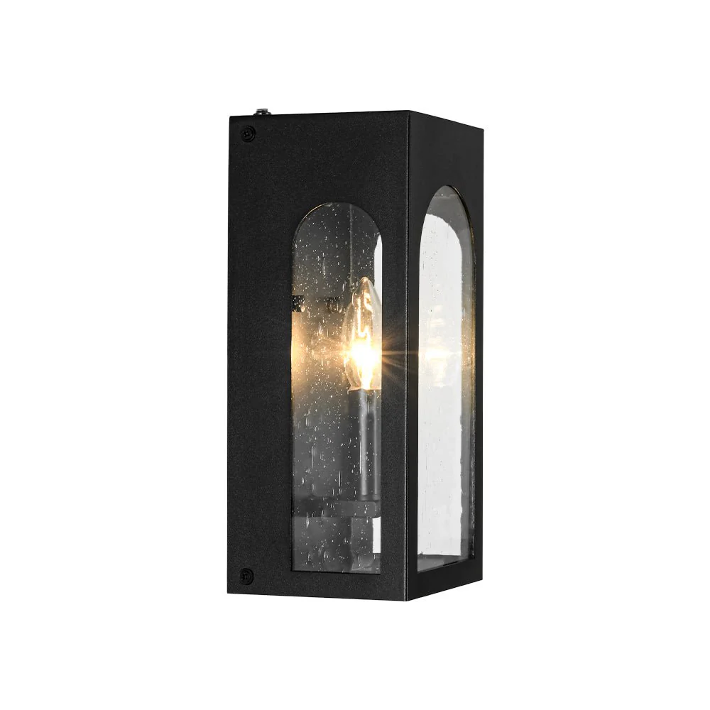 IP23 Black Seeded Glass Square Box Outdoor Wall Lantern - Image 4
