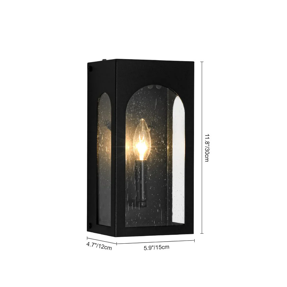 IP23 Black Seeded Glass Square Box Outdoor Wall Lantern - Image 7