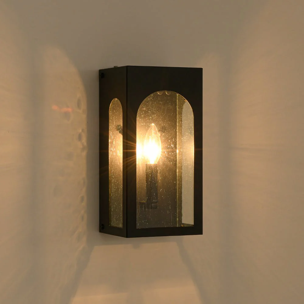 IP23 Black Seeded Glass Square Box Outdoor Wall Lantern - Image 8