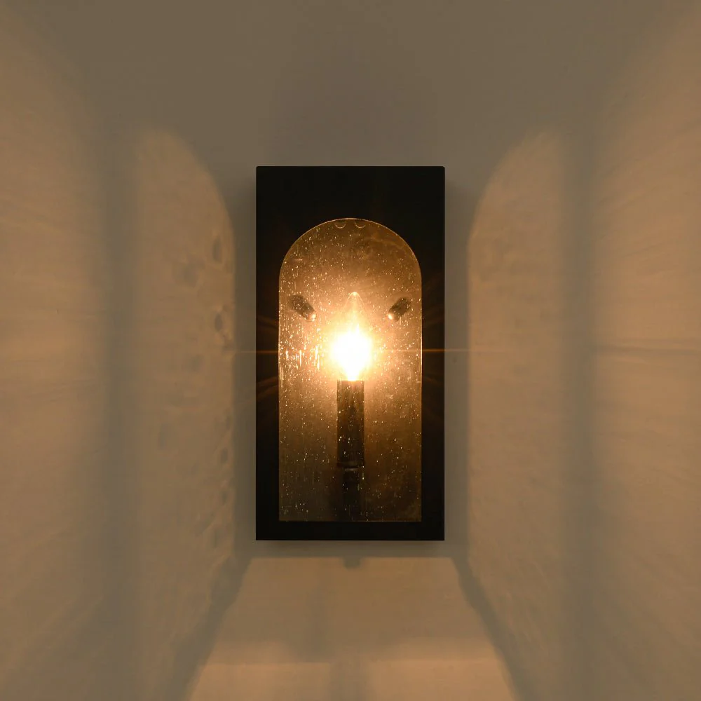 IP23 Black Seeded Glass Square Box Outdoor Wall Lantern - Image 9