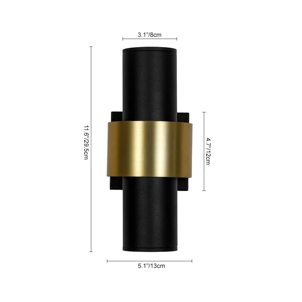 IP54 2-Light Black Brass Tube LED Outdoor Wall Lamp - Image 4