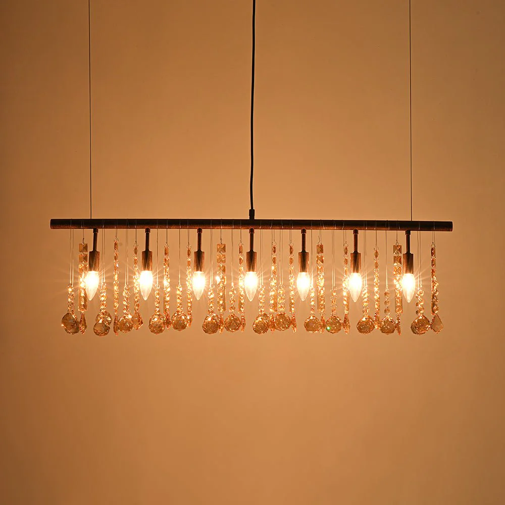 Italy Vintage Luxe Draped Amber Crystal Linear Chandelier - Image 10
