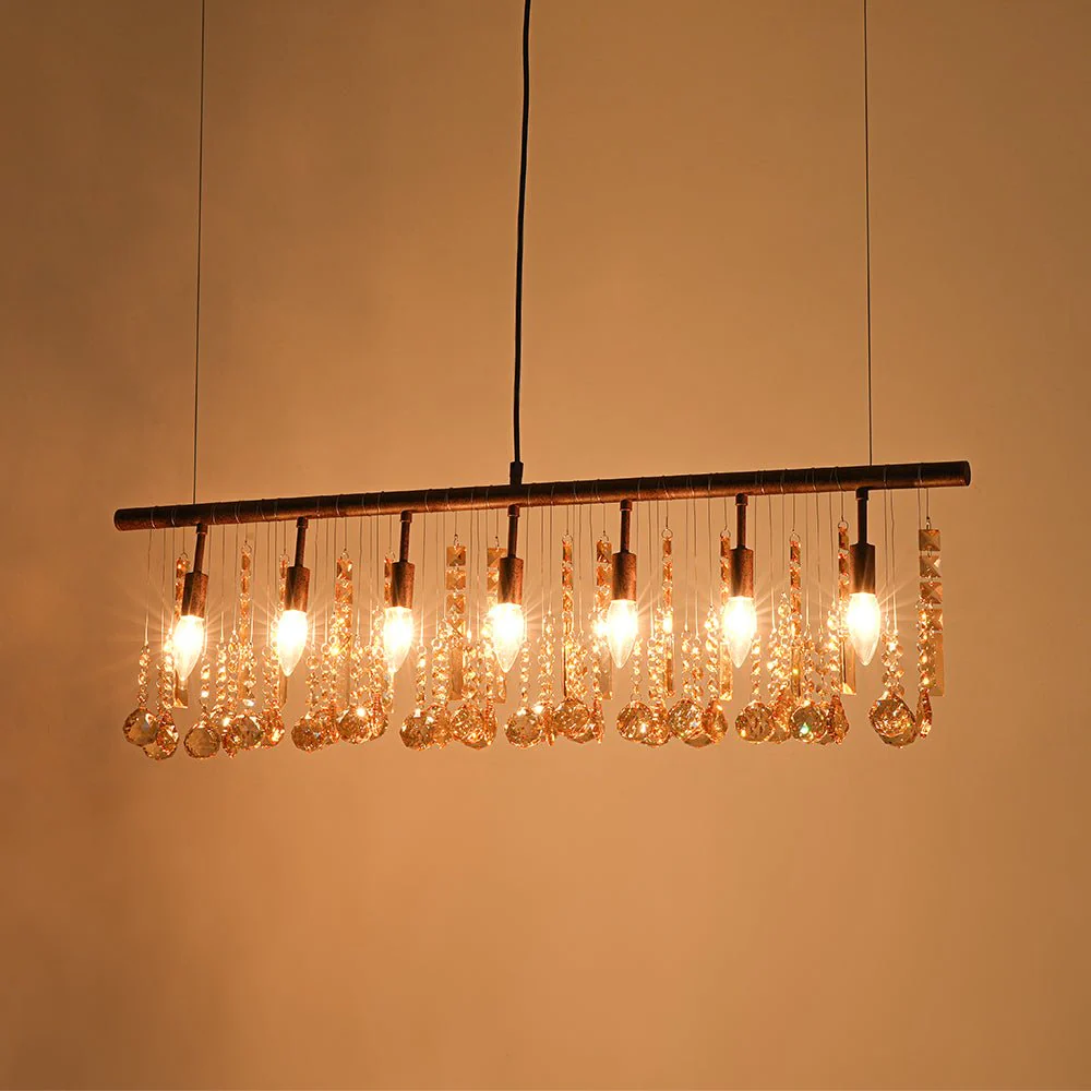 Italy Vintage Luxe Draped Amber Crystal Linear Chandelier - Image 11
