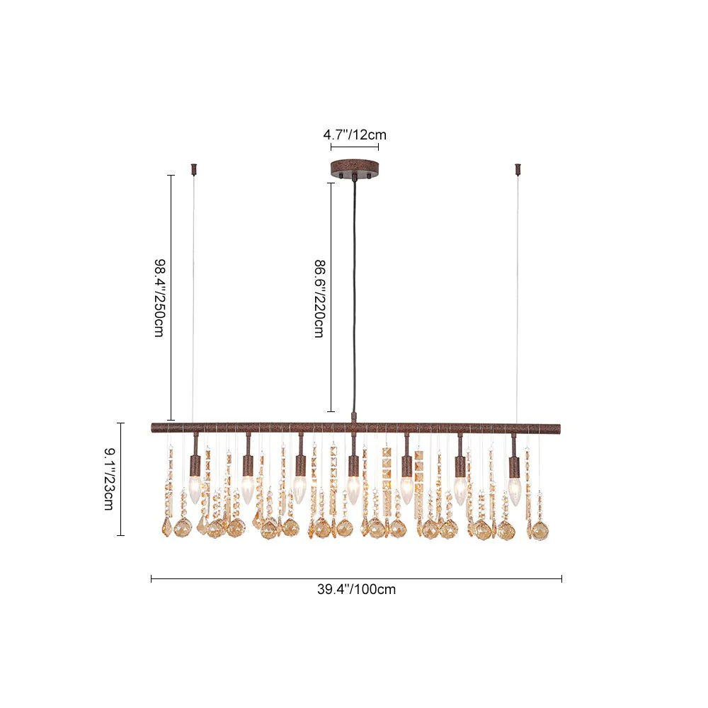 Italy Vintage Luxe Draped Amber Crystal Linear Chandelier - Image 12