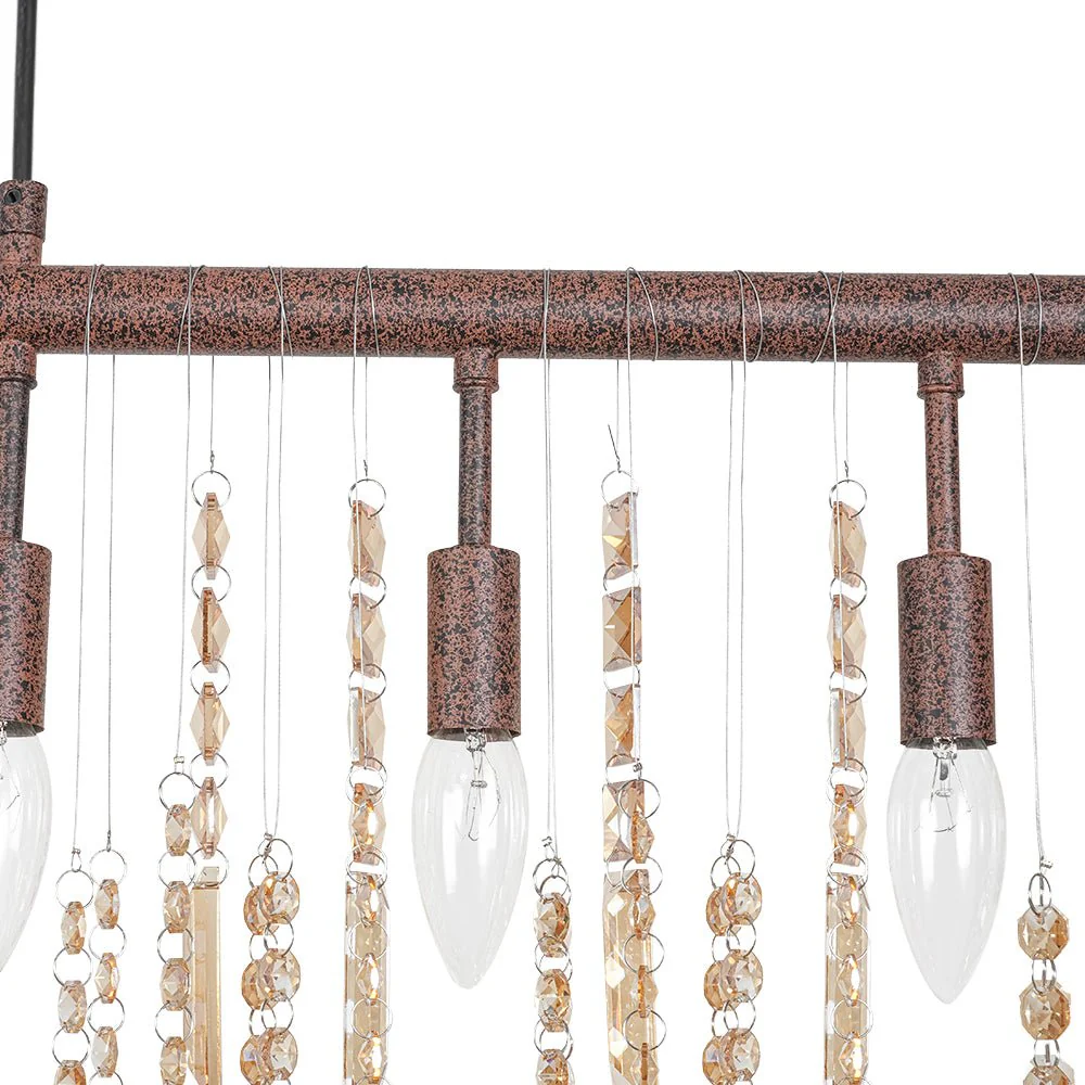 Italy Vintage Luxe Draped Amber Crystal Linear Chandelier - Image 15