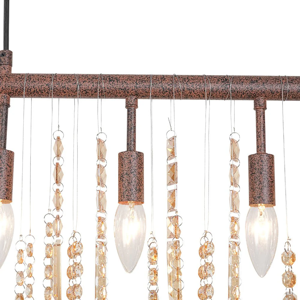 Italy Vintage Luxe Draped Amber Crystal Linear Chandelier - Image 16