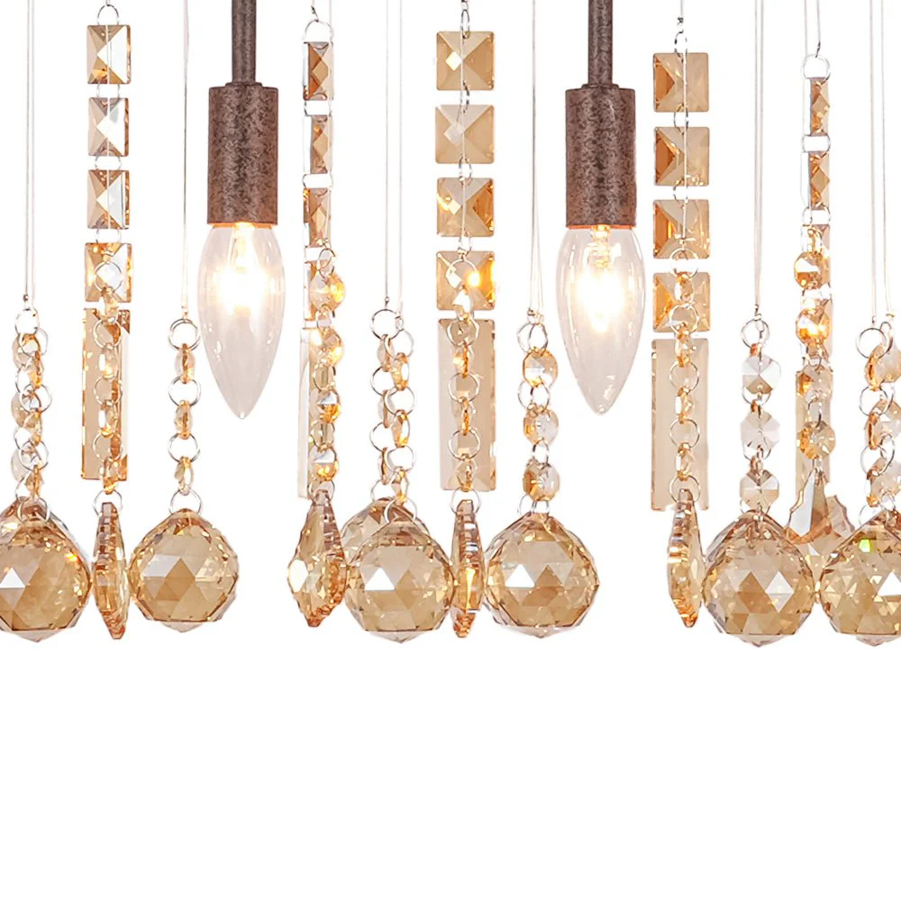 Italy Vintage Luxe Draped Amber Crystal Linear Chandelier - Image 17