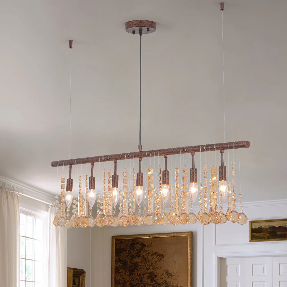 Italy Vintage Luxe Draped Amber Crystal Linear Chandelier - Image 2