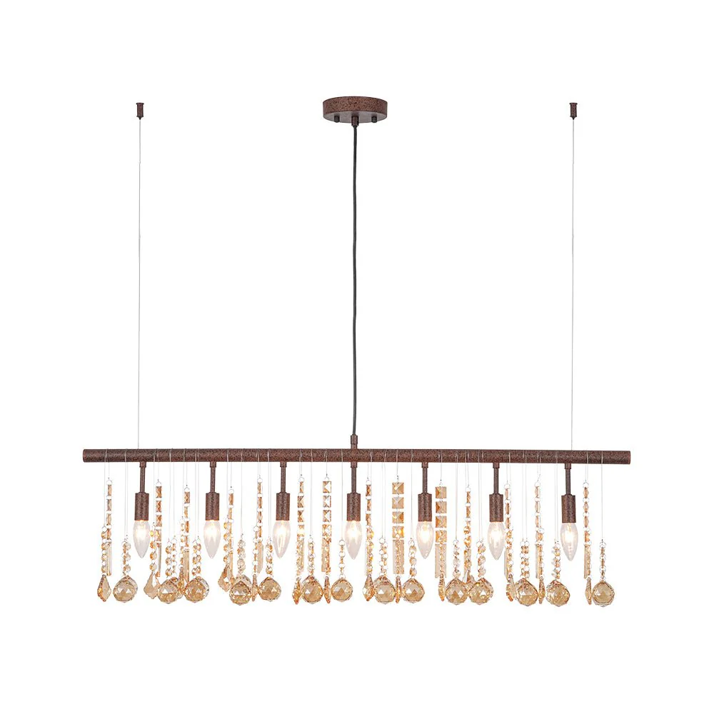 Italy Vintage Luxe Draped Amber Crystal Linear Chandelier - Image 3