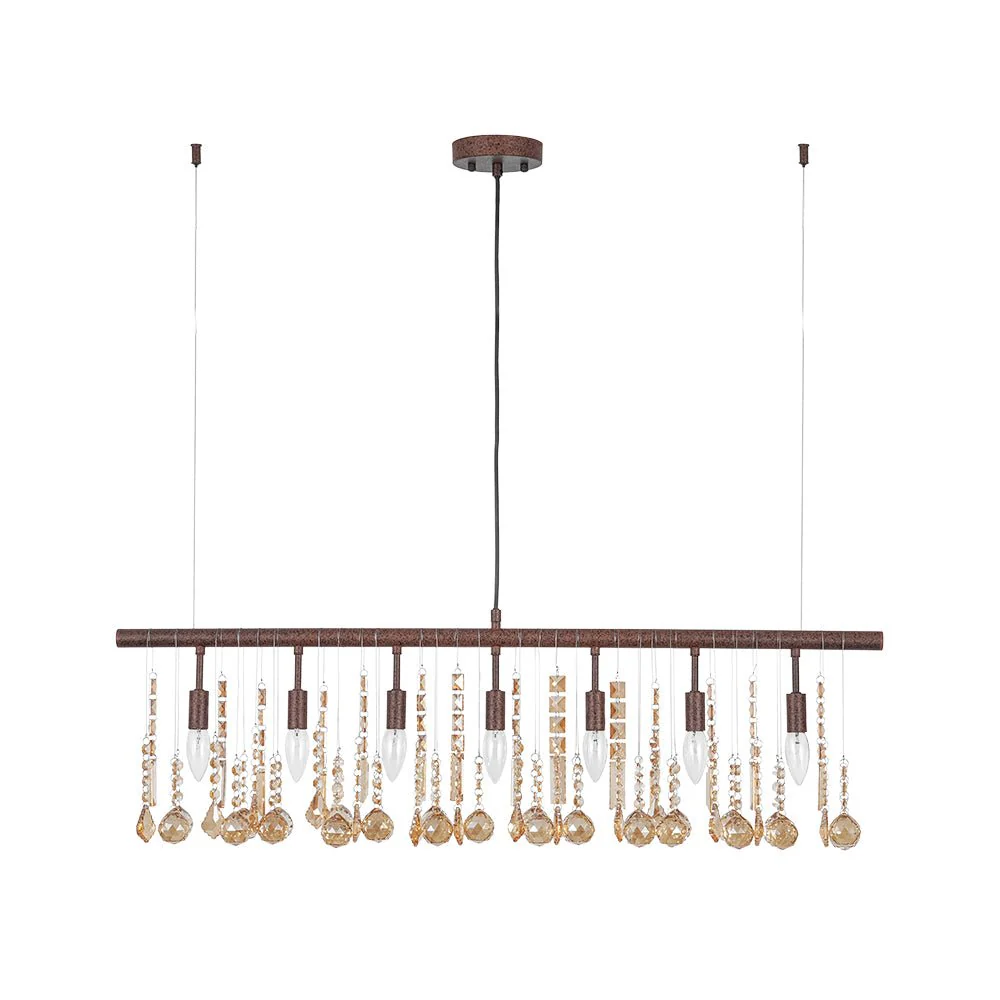 Italy Vintage Luxe Draped Amber Crystal Linear Chandelier - Image 4