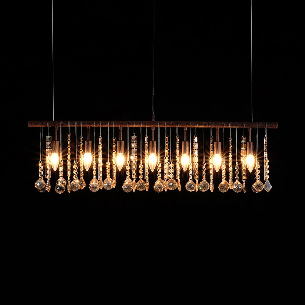 Italy Vintage Luxe Draped Amber Crystal Linear Chandelier - Image 5