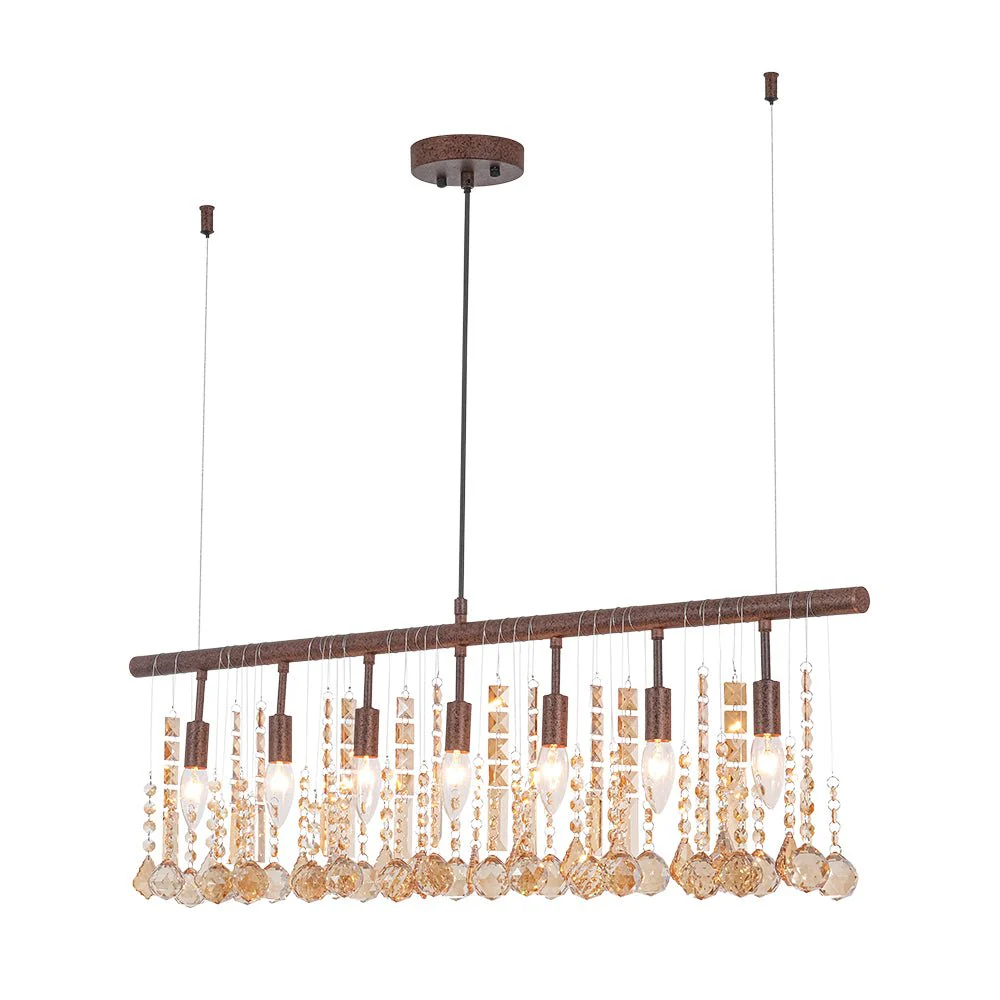 Italy Vintage Luxe Draped Amber Crystal Linear Chandelier - Image 6
