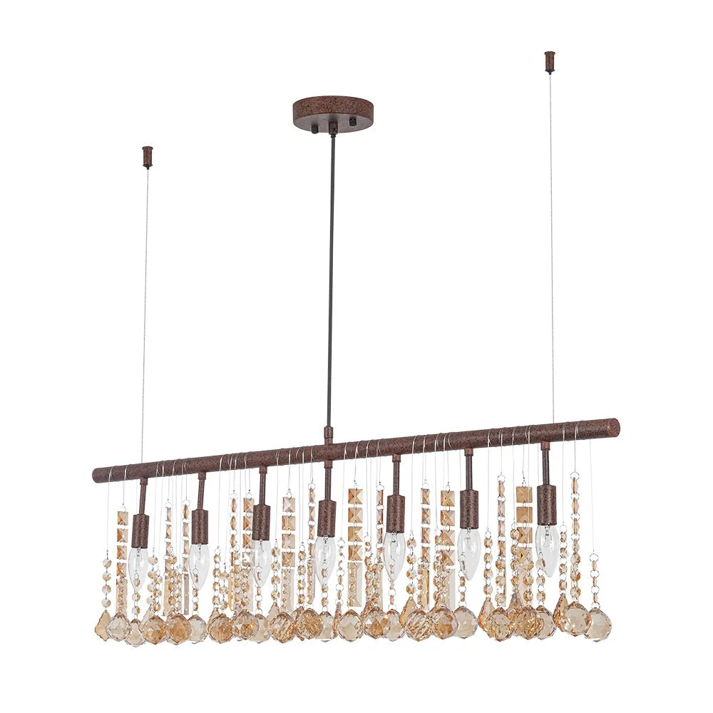 Italy Vintage Luxe Draped Amber Crystal Linear Chandelier - Image 7