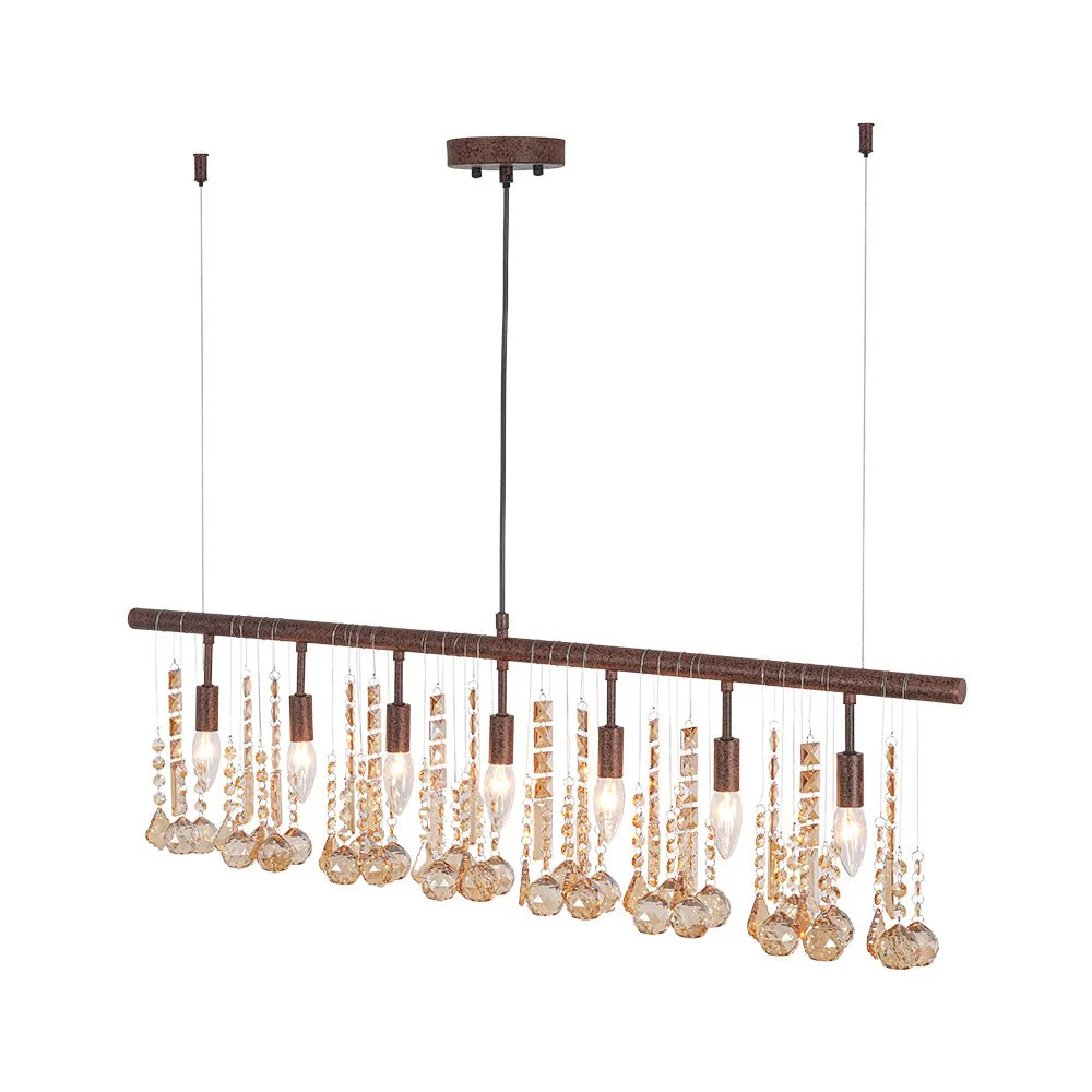 Italy Vintage Luxe Draped Amber Crystal Linear Chandelier - Image 8