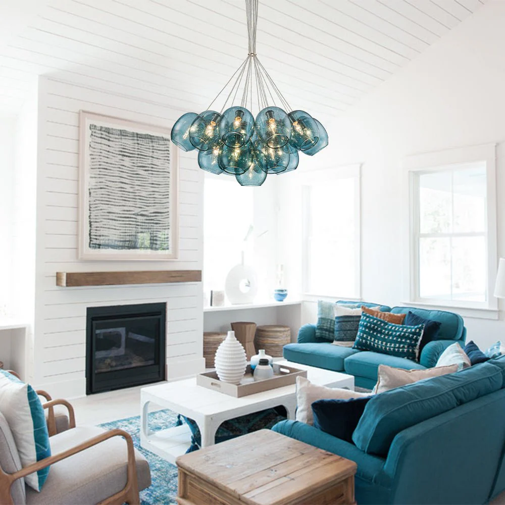 Lake House Cluster Blue Glass Globe Bubble Chandelier - Image 2