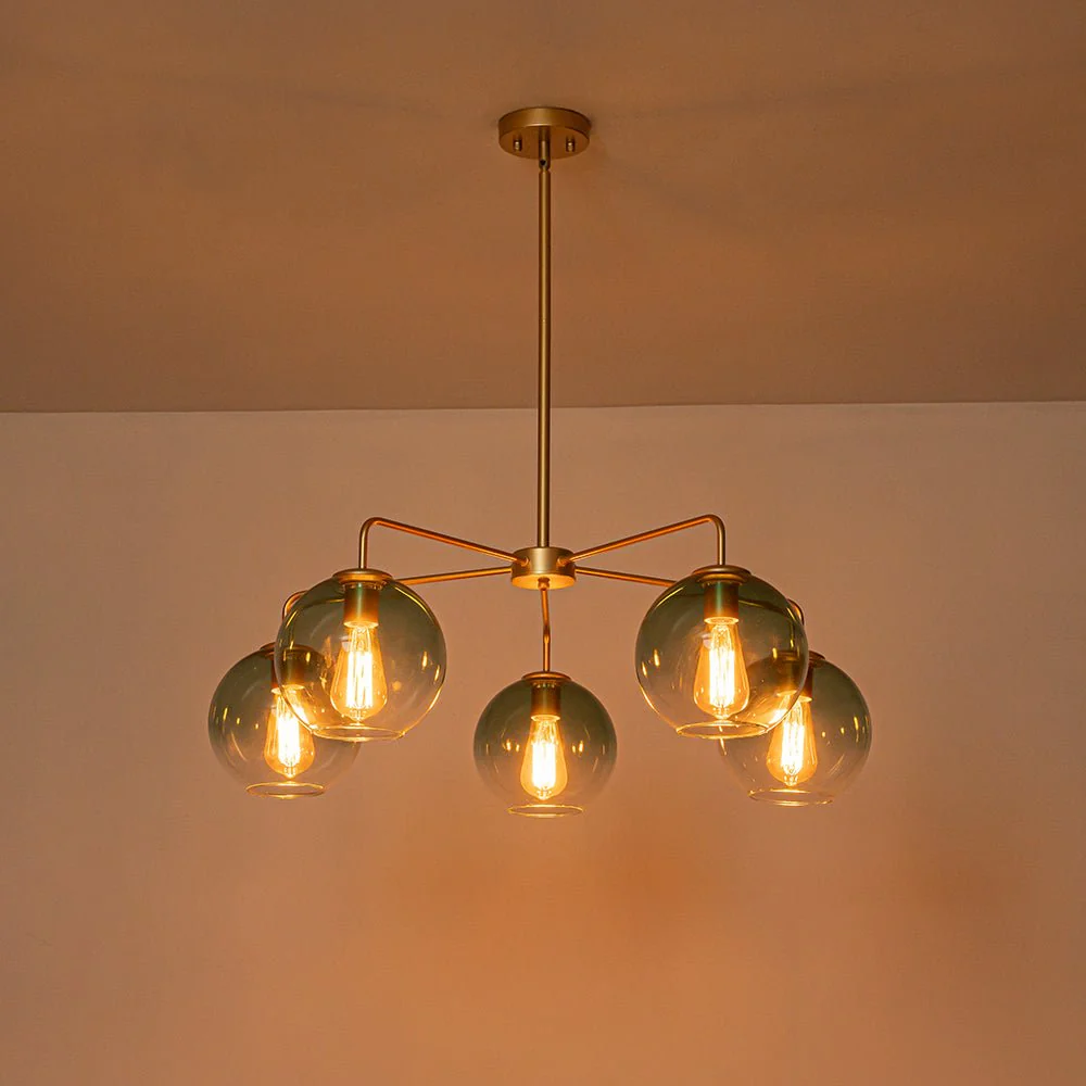 Lake House Green Glass Globe 5-Light Round Sputnik Chandelier - Image 13