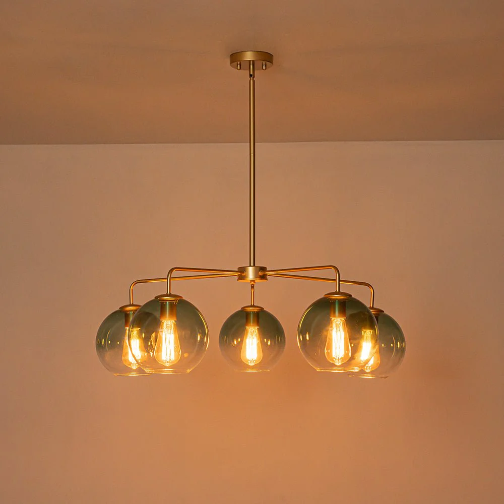 Lake House Green Glass Globe 5-Light Round Sputnik Chandelier - Image 14