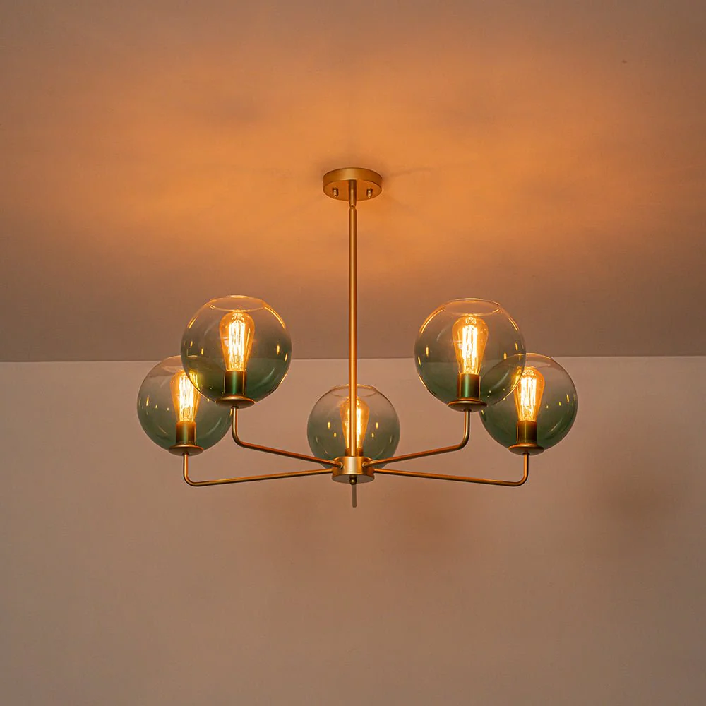 Lake House Green Glass Globe 5-Light Round Sputnik Chandelier - Image 15