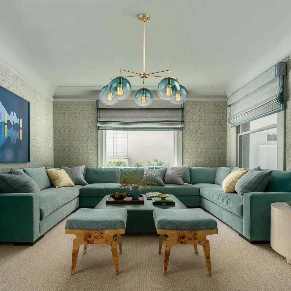 Lake House Green Glass Globe 5-Light Round Sputnik Chandelier - Image 2