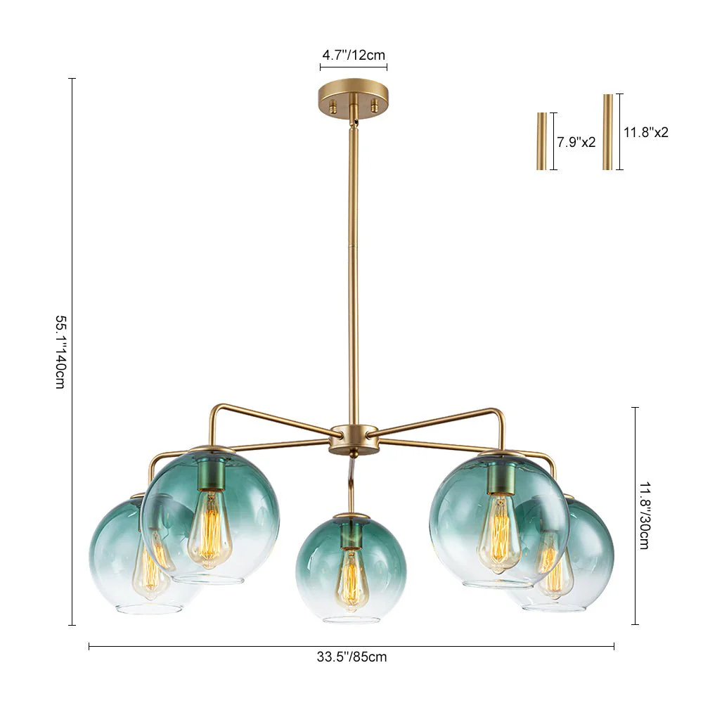 Lake House Green Glass Globe 5-Light Round Sputnik Chandelier - Image 3