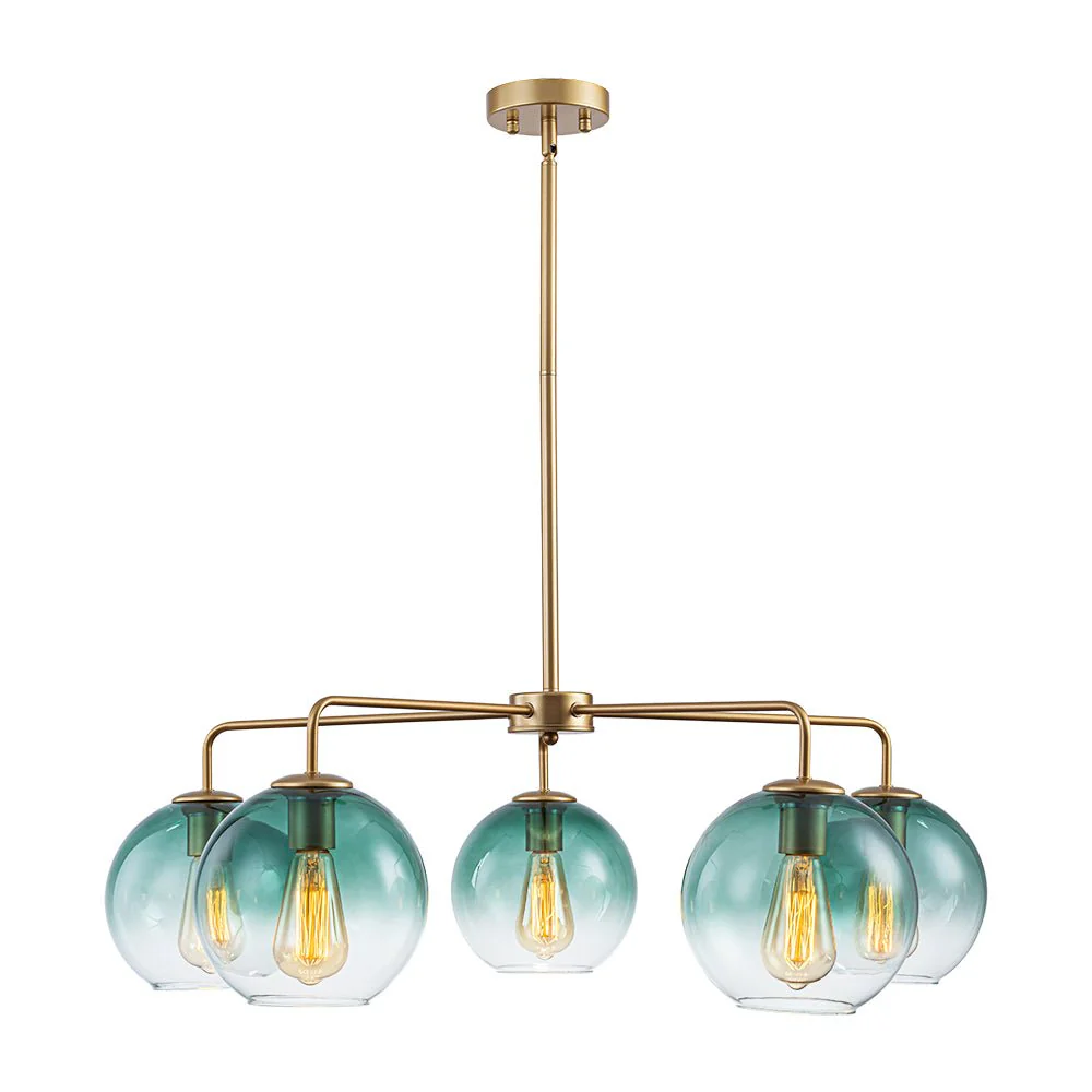 Lake House Green Glass Globe 5-Light Round Sputnik Chandelier - Image 4