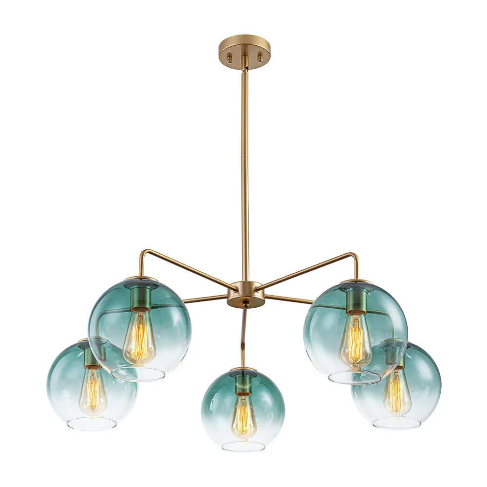 Lake House Green Glass Globe 5-Light Round Sputnik Chandelier - Image 5
